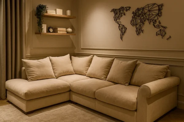 The Carnaby Range U Shape Corner Sofa Cream Kensington Fabric Chaise Footstool