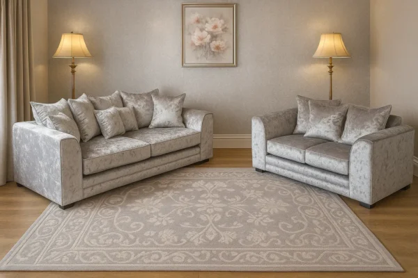 Crushed Velvet Corner Sofa – Left-Hand Facing (Champagne Cream)