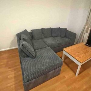 Compact Jumbo Cord Corner Sofa – Left-Hand Facing (Dark Grey)