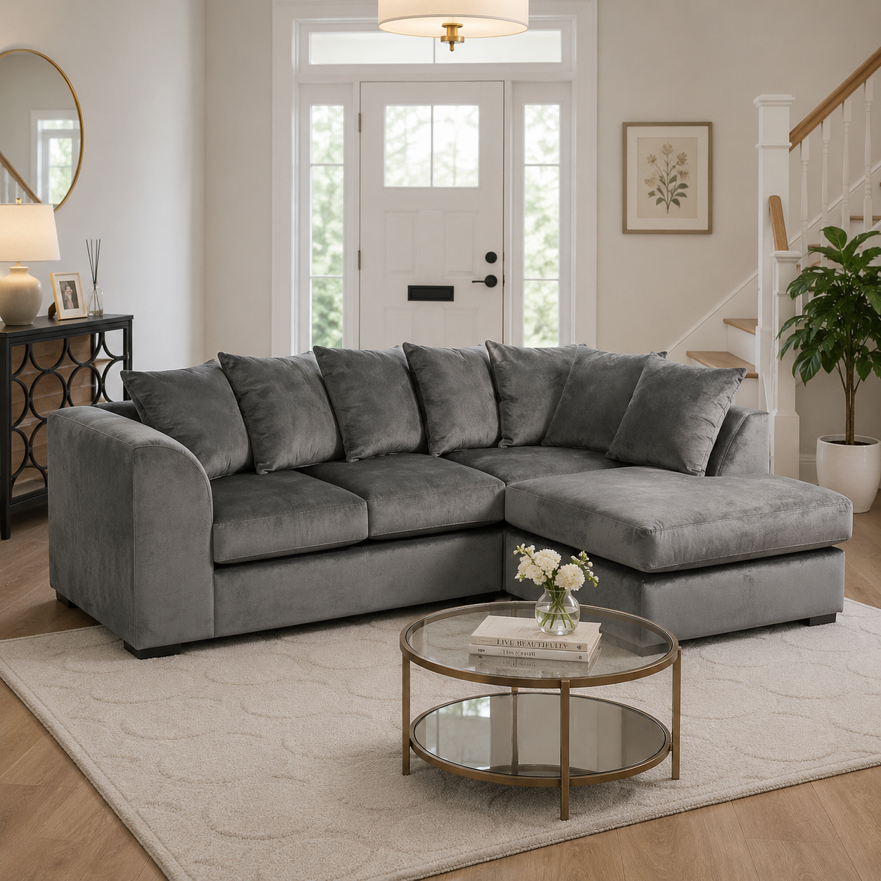 4 Seater Corner Sofa Set Right Hand Jumbo Cord Fabric - Image 4