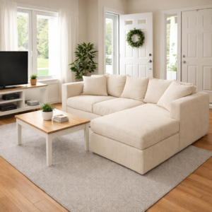 4 Seater Corner Sofa Jumbo Cord Fabric Right Hand Facing