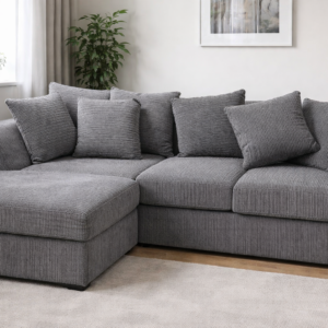 Corner Sofa 4 Seater Jumbo Cord Grey Cream black