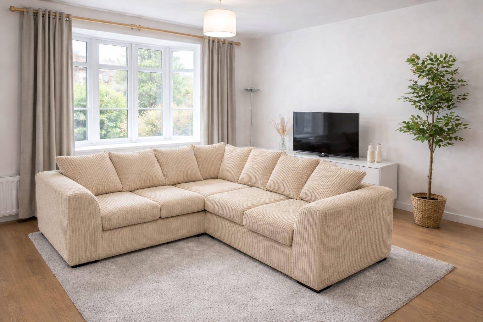 5 Seater Corner Sofa Jumbo Cord Fabric choice of Colours - Image 5