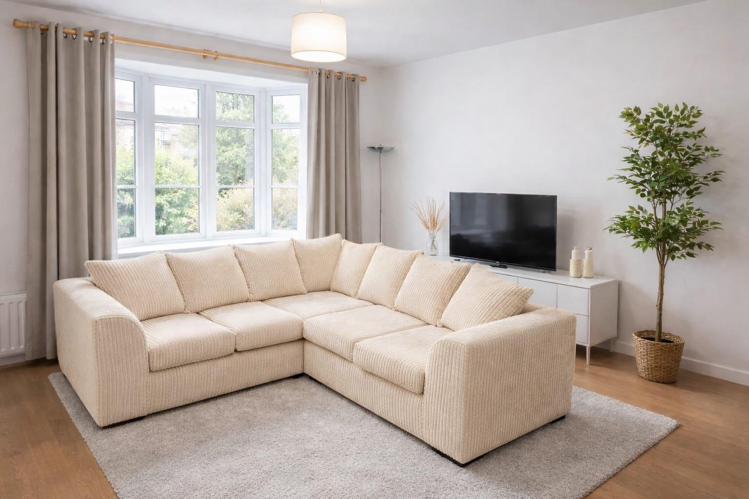 5 Seater Corner Sofa Jumbo Cord Fabric choice of Colours