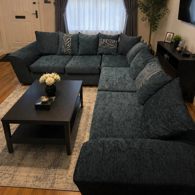 Large grey L shape corner sectional sofa set with modern luxury design