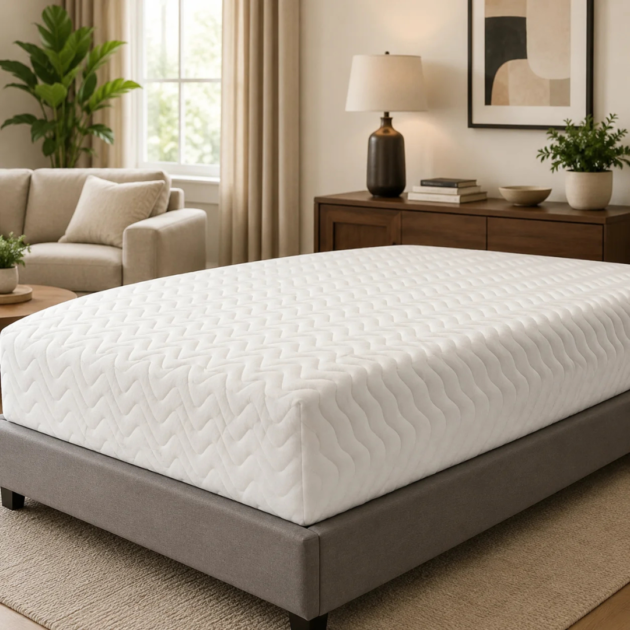 Orthopaedic memory foam mattress with quilted cover and supportive foam construction
