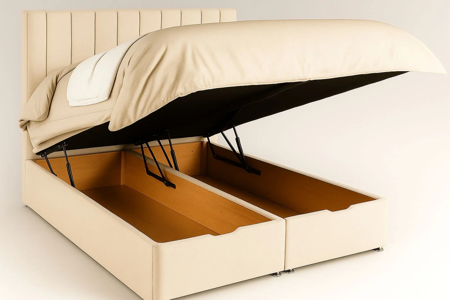 Seline Bed Upholstered Bed Frame 3.0 4’6 Double 5ft King Size Cream Seline upholstered bed frame with padded panel headboard